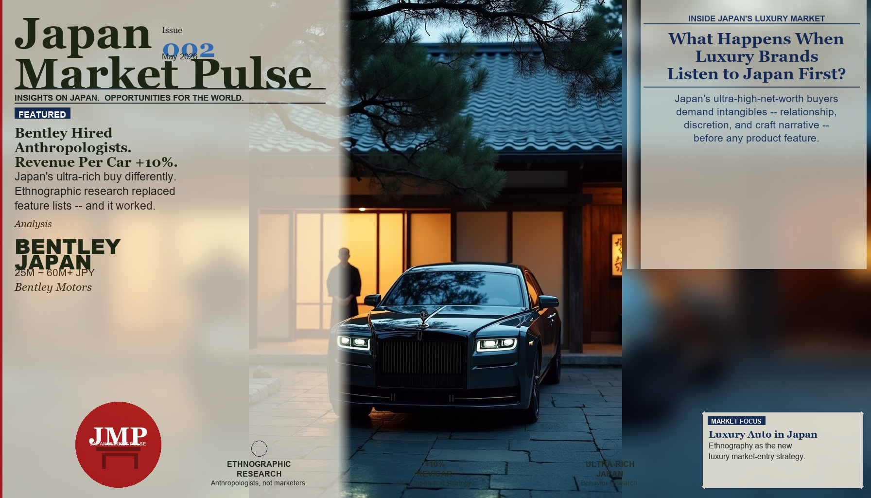Tokyo, dusk — the showroom encounter has moved beyond the showroom.