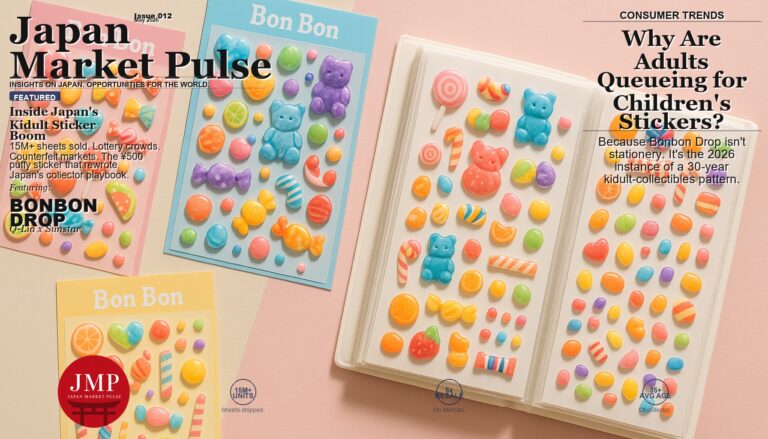 Overhead flatlay of puffy 3D Bonbon Drop sticker sheets and a sticker binder on a pastel surface