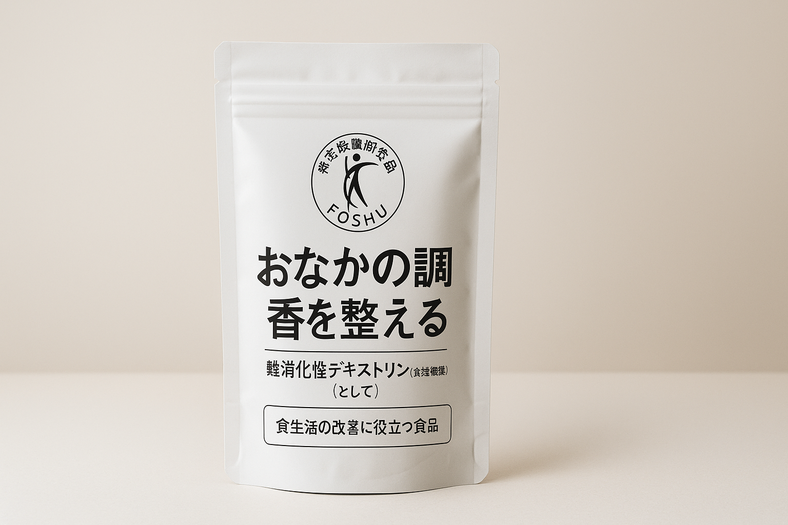 Japanese functional food supplement packaging showing FOSHU certification seal and nutritional claim labeling.