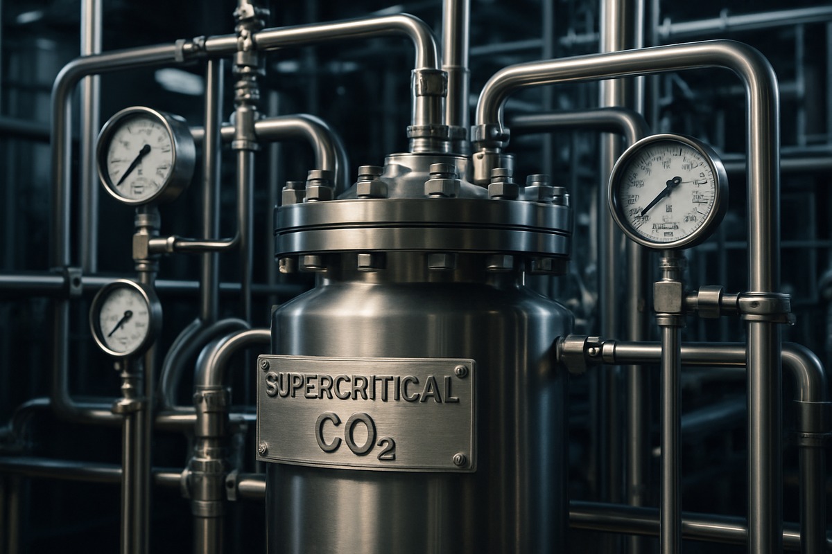 Supercritical CO2 decaffeination equipment at a specialty coffee processing facility