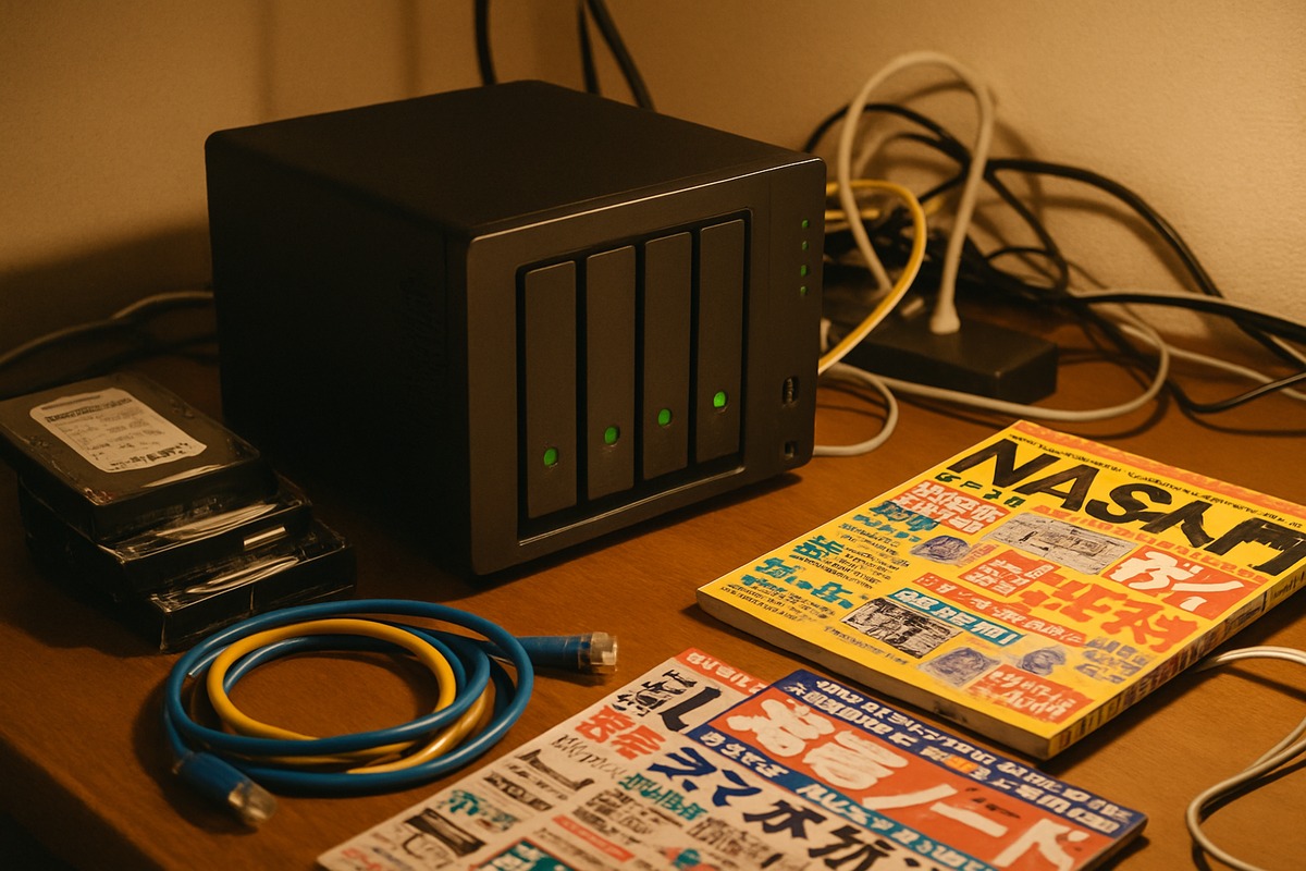 Early home NAS setup in a Japanese home office, circa 2015