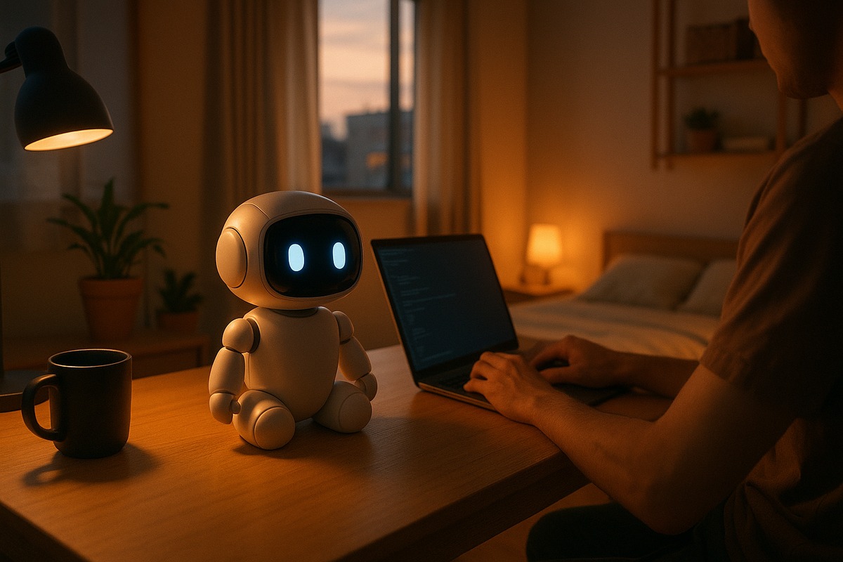 AI companion robot on Japanese apartment desk