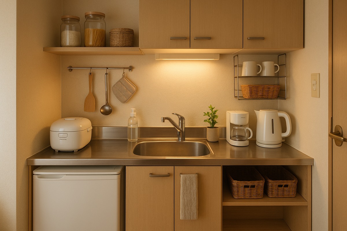 Compact Japanese kitchen with single-serve appliances