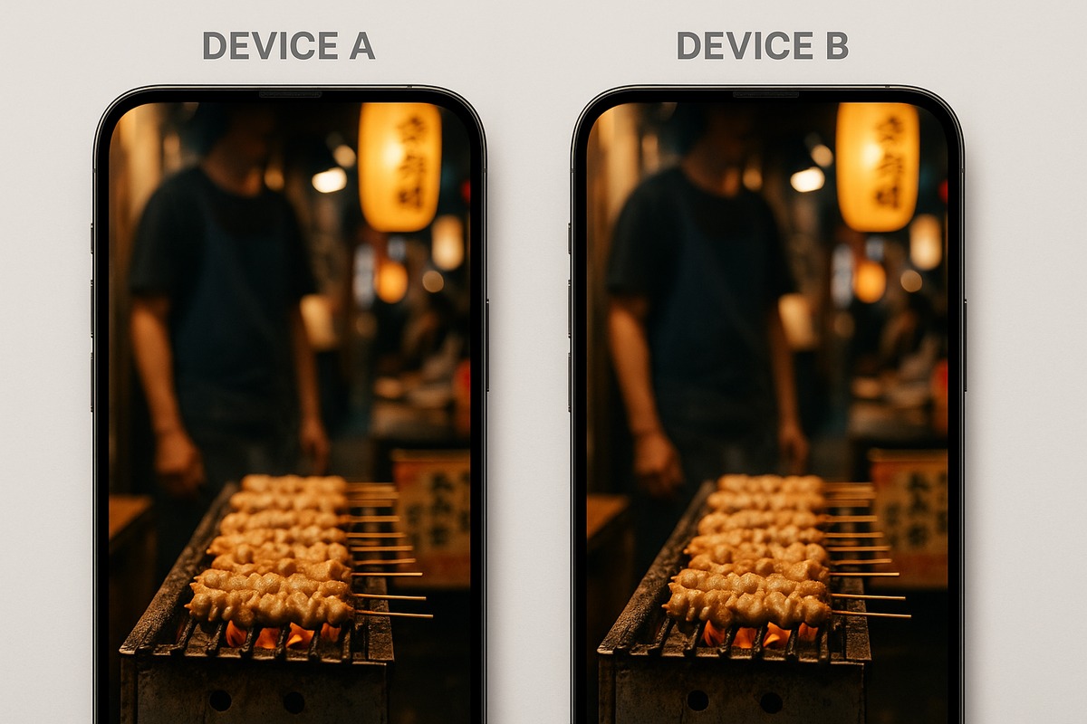 Side-by-side comparison of identical food photography from mid-range and premium smartphones