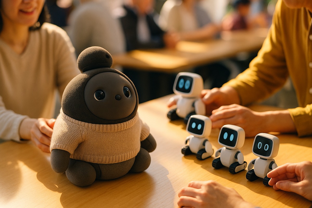 Community event table with domestic and imported companion robots together
