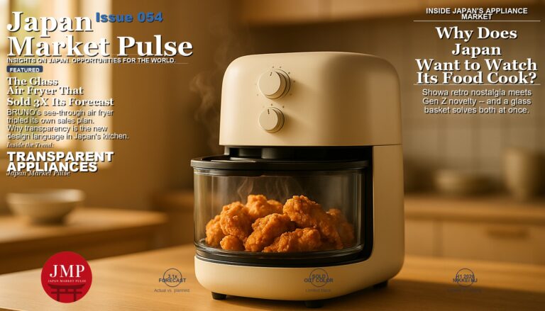 Glass-basket air fryer on a Japanese kitchen counter with visible golden fried chicken inside