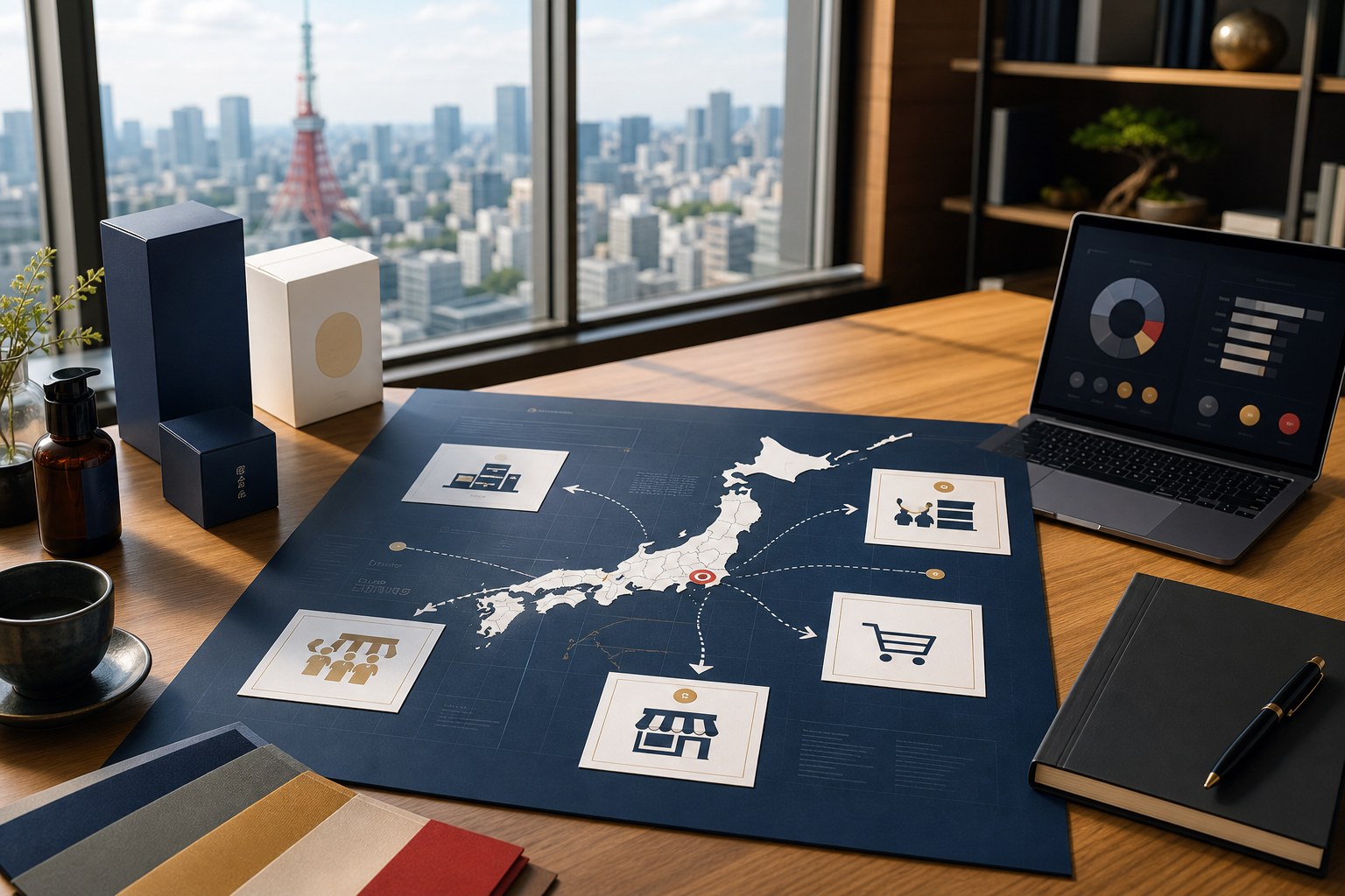 Japan market route selection strategy board for an overseas brand