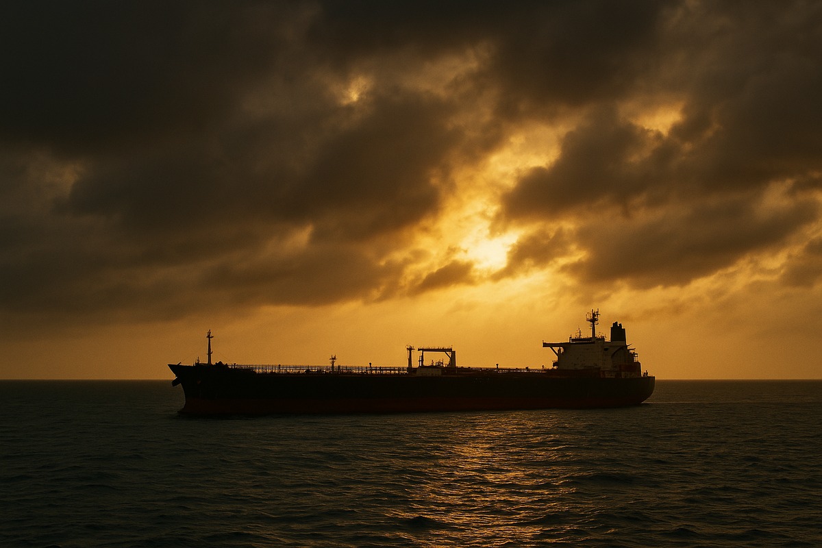 Oil tanker at sea during golden hour, symbolizing the Strait of Hormuz shipping disruption.