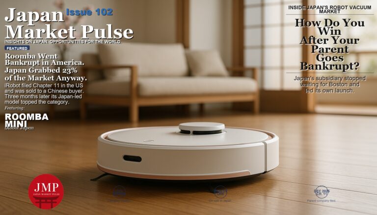 A compact robot vacuum cleaner on a wooden floor in a softly lit Japanese living room, evoking the Roomba Mini.